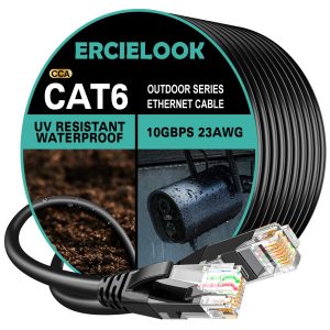 Ercielook Cat6 Outdoor Ethernet Cable 50m - High Speed 23AWG 10Gbps CCA UTP Network Cable - Direct Burial LLDPE UV Jacket LAN Cable