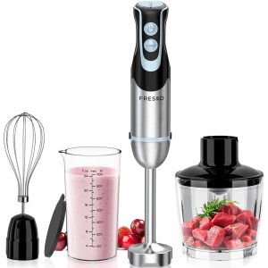 FRESKO Hand Blender 4-in-1, 1000W Electric Stick Blender Stainless Steel with 12-Speeds & Turbo Mode, Baby Food Immersion Blender Handheld with Whisk，700ml Measuring Cup & 500ml...
