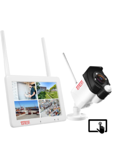 (Touchscreen & 2 Way Audio) Tonton CCTV Camera System Wireless Outdoor, 4CH 7" LCD Monitor NVR, 1x3MP Floodlight IP Camera, Color Night Vision, PIR Motion Detection, Work with...