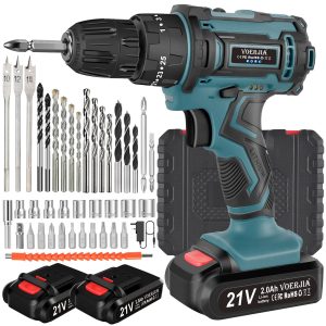 VOERJIA 21V Cordless Drill, Power Drill Cordless, Cordless Drill with 2 Batteries 2000mAh, 45Nm Max Hammer Drill, 25+3 Torque Electric Drills, 3/8" Chuck, 2 Spees LED Combi...