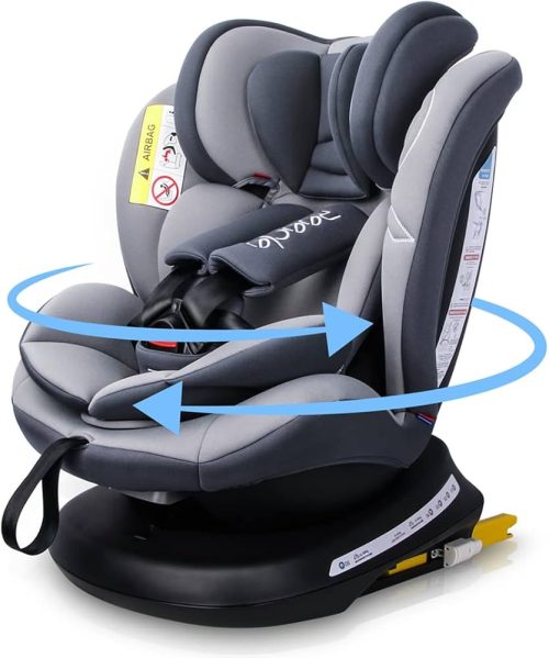Reecle 360 Swivel Baby Car Seat with ISOFIX, Group 0+1/2/3 (0-36 kg), Approx. 0-12 Years (Grey)