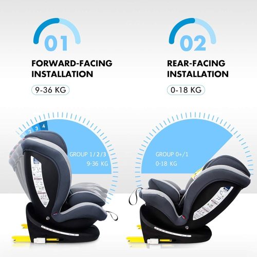 Reecle 360 Swivel Baby Car Seat with ISOFIX, Group 0+1/2/3 (0-36 kg), Approx. 0-12 Years (Grey) - Image 3