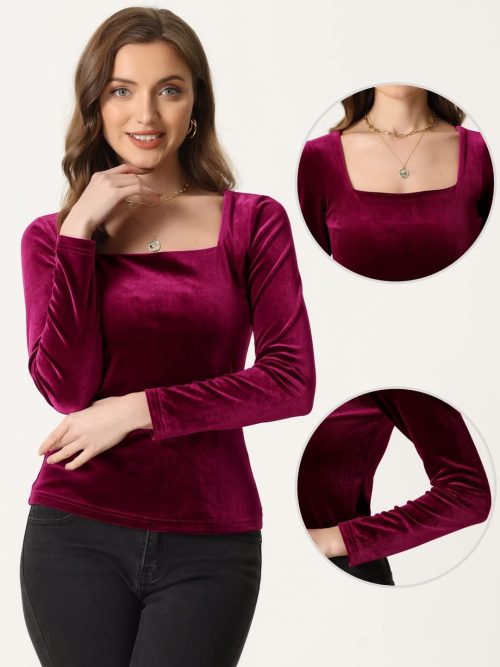 Allegra K Velvet Top for Women - Image 2