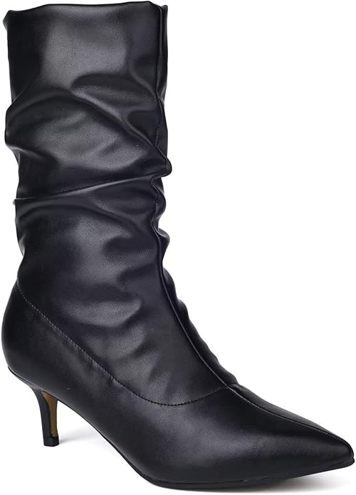 ComeShun Wrinkle Vamp Kitten Heel Boots