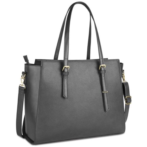 NEWHEY Women's Large PU Leather Tote Bag Laptop Bag Handbag for Classes Lycee 15.6 Inches, grey, 41 cm x 16 cm x 30 cm, Stylish