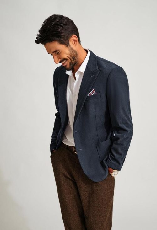 PJ PAUL JONES Mens Jackets Smart Casual Two Buttons Corduroy Jackets Dark Blue - Image 4