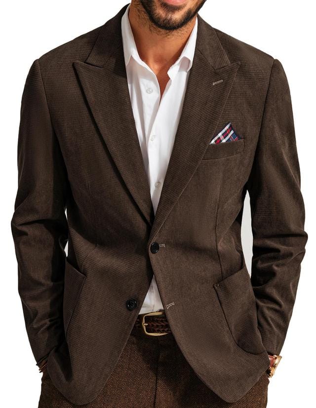 PJ PAUL JONES Mens Jackets Smart Casual Two Buttons Corduroy Jackets - Coffee Brown