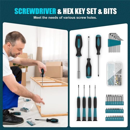 Sundpey Home Tool Kit 206-PCs - Household Tool Set with 12V Cordless Drill Portable Starter Power Tool Combo Kits - Image 4