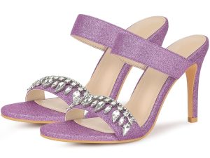 Allegra K Women's Glitter Rhinestone Stiletto Heels Sandals Purple