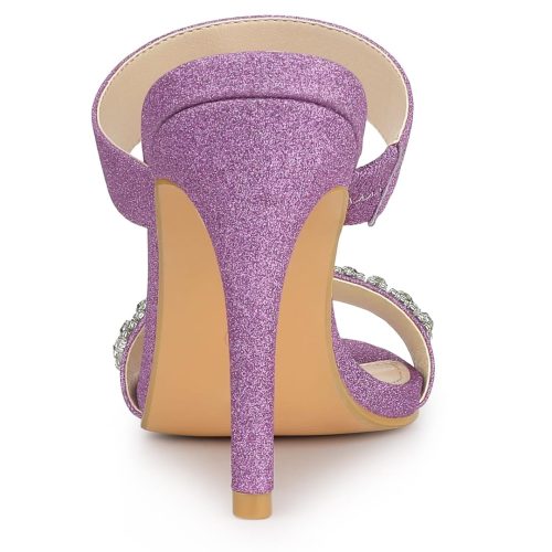 Allegra K Women's Glitter Rhinestone Stiletto Heels Sandals Purple - Image 3