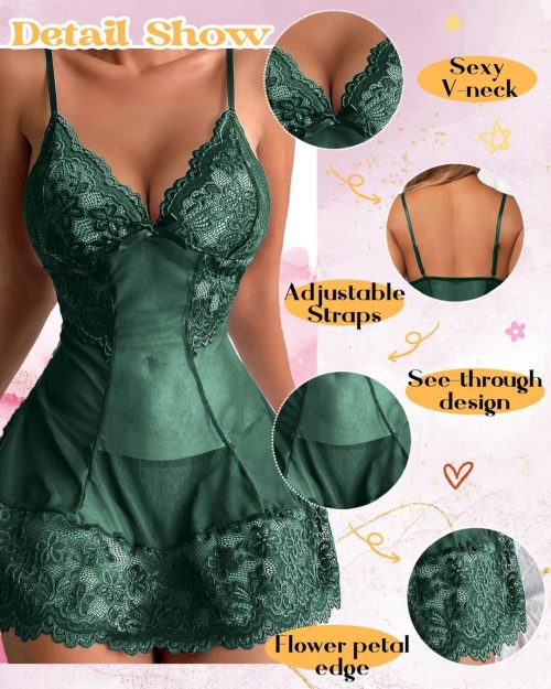 CheChury Lingerie Sets for Women V Neck Lingerie Dress with Thong Lace - Image 2