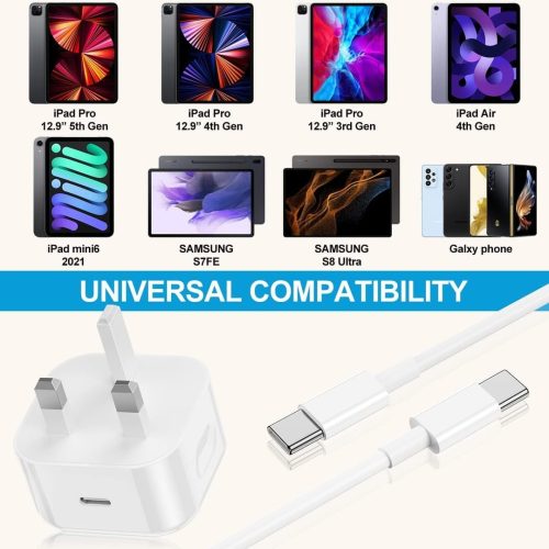 iPad Charger and Plug, 20W USB C Charger for iPad Pro and Cable 2M, Type C Fast Wall charger Adapter USB C to C Cable for Apple/iPhone15/16 Pro/iPad Pro 12.9/11 inch,iPad Air 5/4,Samsung Galaxy S23 - Image 5